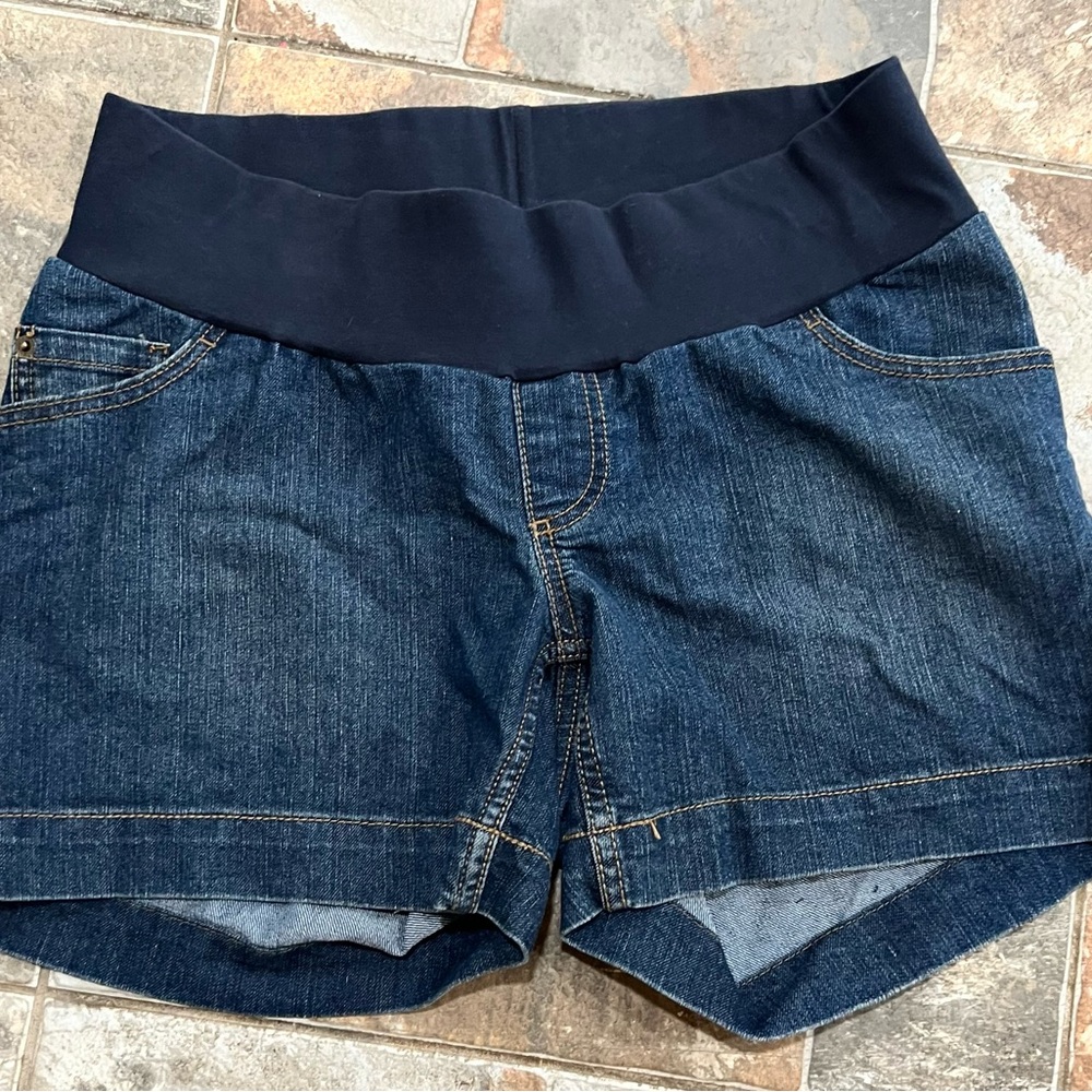 Motherhood Maternity Blue Jean Shorts with Black Waistband
